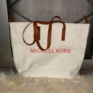 Michael Kors Cream and Pink Canvas Tote